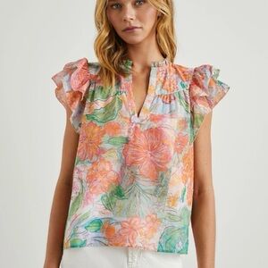 Rails Ruffle Sleeve Top Calista Tropical Floral Small Vacation Bloomcore